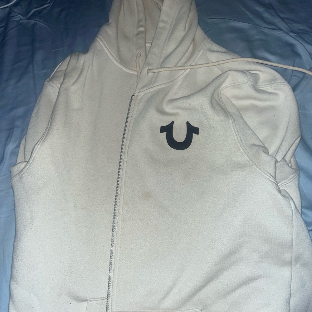 True Religion Off-White Hoodie with Black Logo
